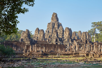 Fototapeta premium The stunning Bayon Temple in Angkor, Cambodia, known for its many smiling faces