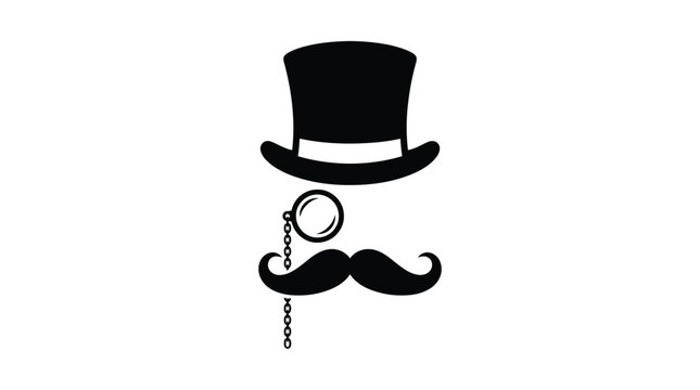 Gentleman silhouette vector illustration featuring a classic top hat monocle and mustache on white background