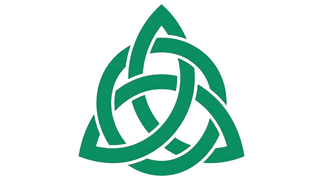 Green Celtic Trinity Knot and Triquetra Geometric Logo Symbol