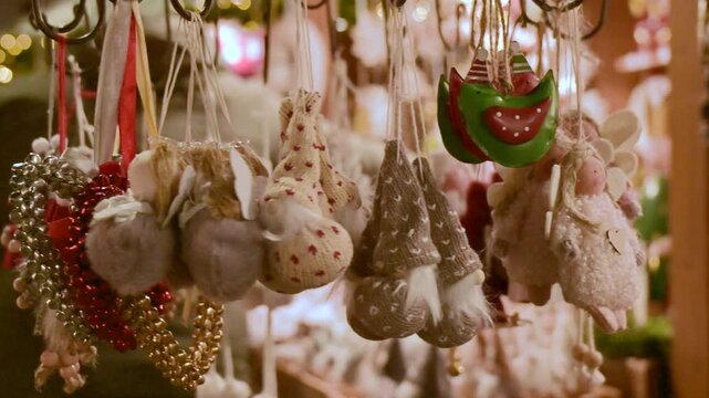 Rotating Display of Handmade Christmas Ornaments at Christmas Market