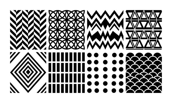 Geometric Patterns Collection: 8 Black and White Vector Textures for Design