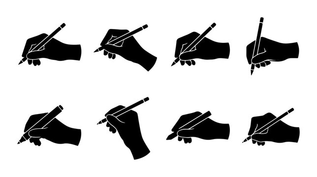Hand Writing Icons, Pen and Pencil Gestures, Writing Tools, Vector Set