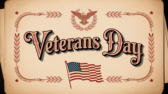 Vintage 1940s Veterans Day postcard, sepia tone, ornate script