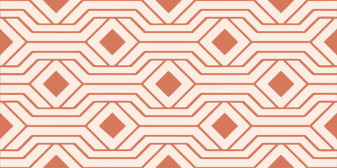 Geometric seamless pattern with terracotta and beige lines. Modern bohemian abstract background with diamond shapes. Vector repeatable texture for fabric, wallpaper, or wrapping paper. © Jamauddin