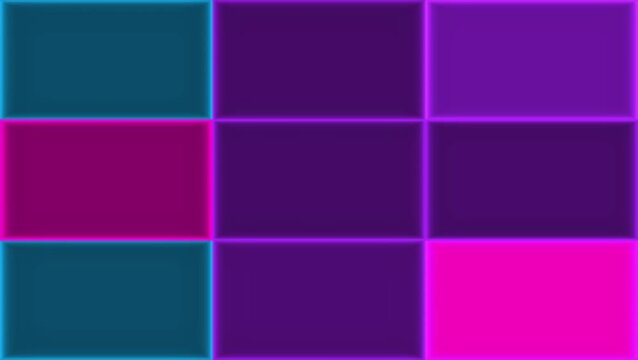 Abstract neon grid pattern featuring vibrant magenta and purple tiles on a dark digital layout 4K