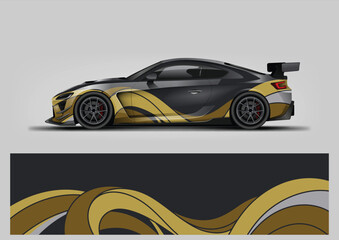 Premium Luxury Gold and Black Curved Stripes Car Wrap Vector Livery © Lancar