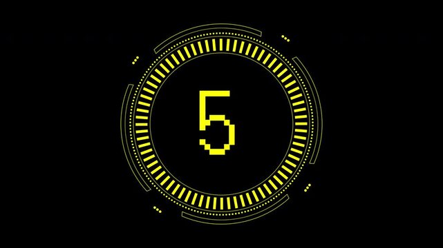 10 second countdown glitch number five circular graphic design clock face countdown timer display. Suitable for web design and digital projects.