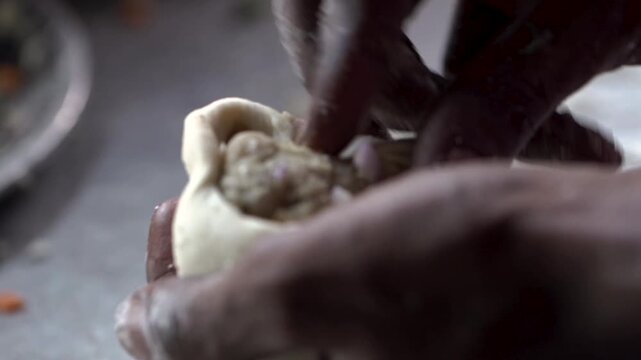 Extreme close up shot of authentic Amritsari chole showcasing rich gravy and chickpea texture.