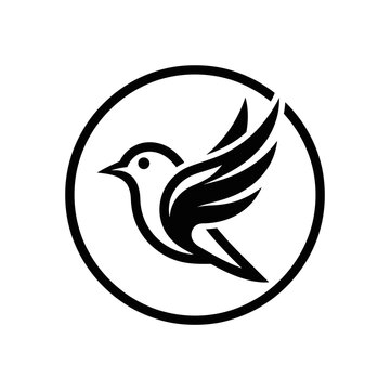 Stylized flying bird logo inside circular frame.