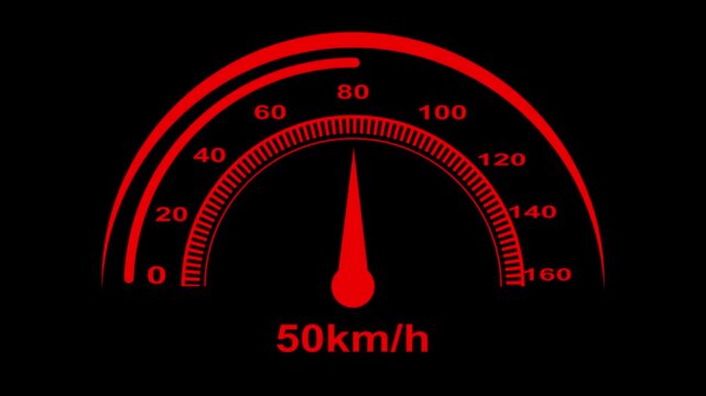 A colorful speed miter animation. Digital symbols at the speedo meter. Car speedometer and counter - Speed concept.