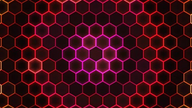 Futuristic abstract hexagonal grid background with glowing digital honeycomb pattern and geometric tech element in high definition ultra 4K resolution for modern cinematic motion graphic project.