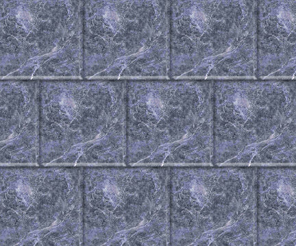 Abstract blue grey marble staggered tiles texture background.