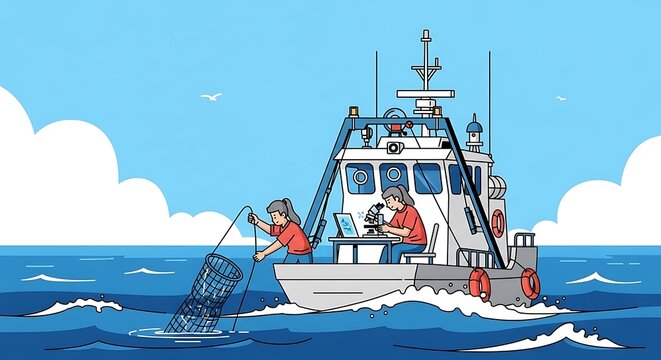 Research Vessel on Sea.