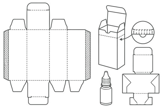 Small medicine box packaging die cut template for eye drops Vector