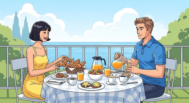 Couple Breakfast Balcony.