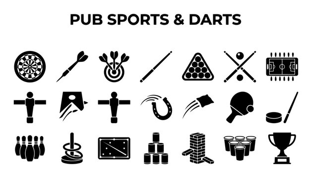 Darts and Pub Sports Icon Set for Bar Branding