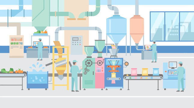Food Production Processing Plant Modern Industrial Factory Illustration