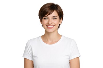 Fototapeta premium Smiling woman in white shirt.