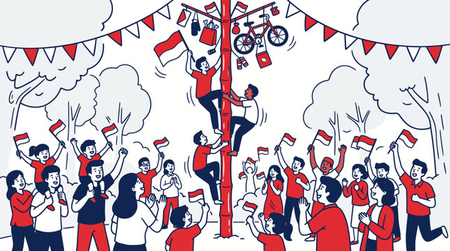 Indonesian Independence Day Celebration Panjat Pinang Illustration