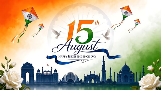 Independence day india 15th august celebration concept with iconic landmarks