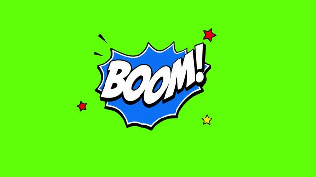 BOOM Comic Pop Art Retro Starburst Speech Bubble Green Screen 4K
