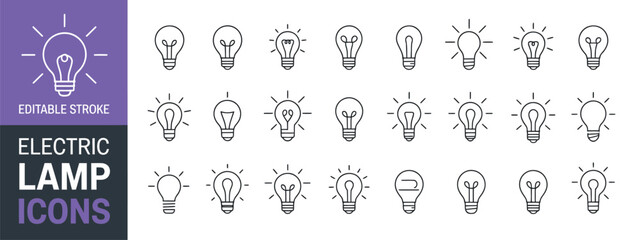 Light bulb icon set, electric lamp symbols with innovation idea solution and creative thinking editable stroke vector illustration © vision Alamin vai A