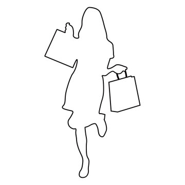 Line Drawing of a Woman Shopping.