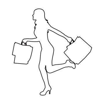 Line Drawing of a Woman Shopping.