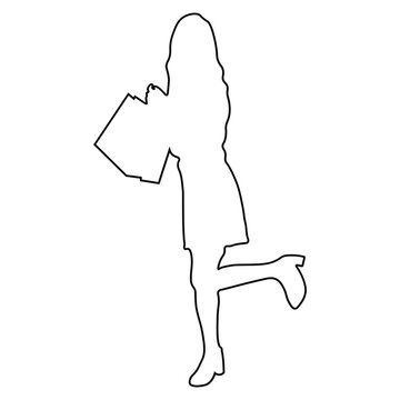 Line Drawing of a Woman Shopping.