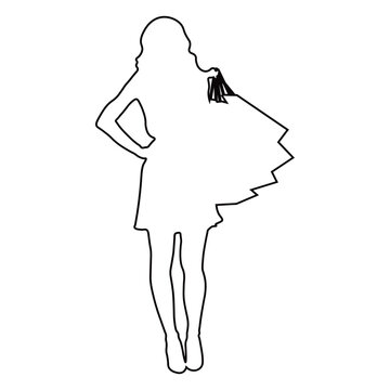 Line Drawing of a Woman Shopping.