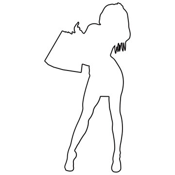 Line Drawing of a Woman Shopping.