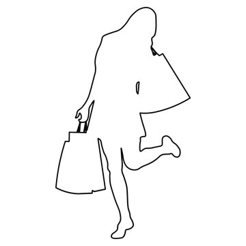 Line Drawing of a Woman Shopping.