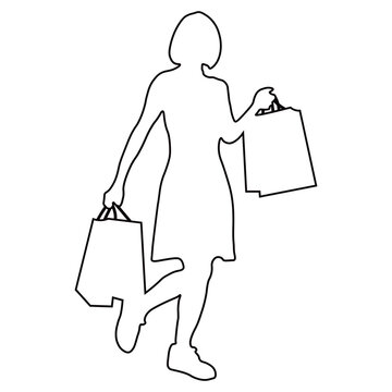 Line Drawing of a Woman Shopping.