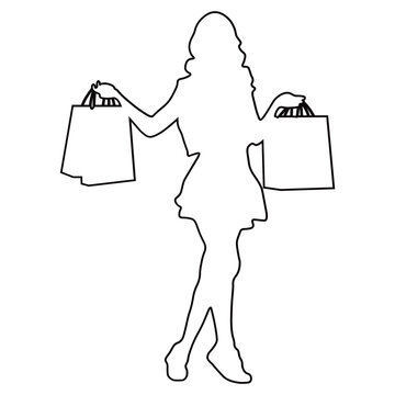 Line Drawing of a Woman Shopping.