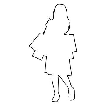 Line Drawing of a Woman Shopping.
