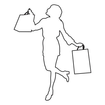 Line Drawing of a Woman Shopping.