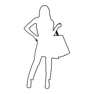 Line Drawing of a Woman Shopping.