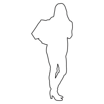Line Drawing of a Woman Shopping.