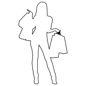 Line Drawing of a Woman Shopping.