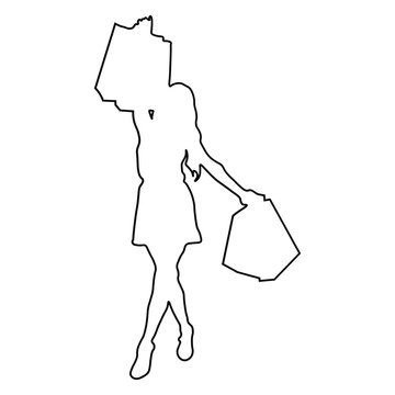 Line Drawing of a Woman Shopping.