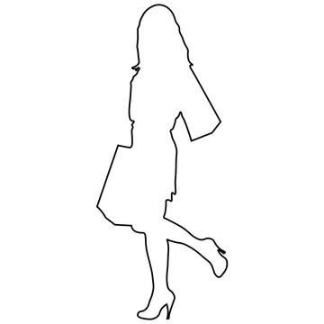 Line Drawing of a Woman Shopping.