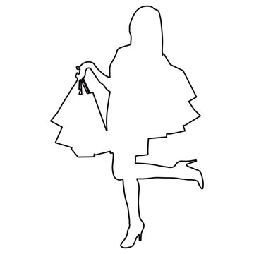 Line Drawing of a Woman Shopping.