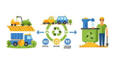 Naklejka premium Circular Economy and Sustainable Agriculture Infographic Illustration showing Organic Recycling, Green Logistics, and Eco-Friendly Farming Practices