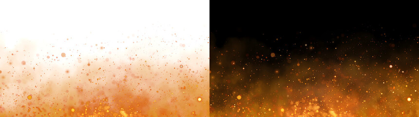 Fototapeta premium Orange Fire Sparks glow warmly with rising embers and floating light particles in PNG, Transparent and Black Background Versions