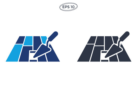 Construction Trowel and Brick Wall Icon Set for Masonry and Building Services.