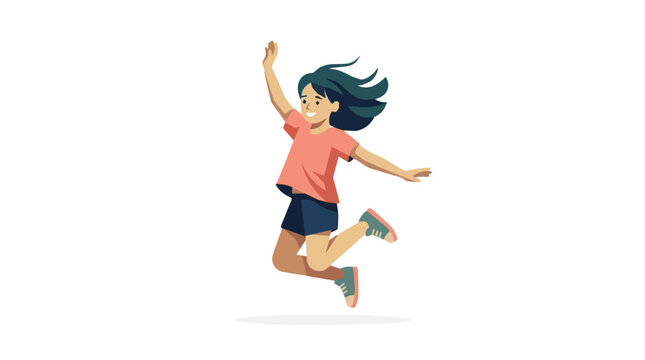 Joyful girl jumping with