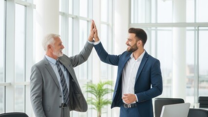 Fototapeta premium Two Businessmen Celebrating Success with High Five