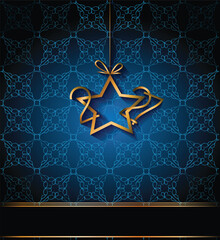 Naklejka premium Luxury Navy Blue 2027 New Year Background with Golden Ornament and Wide Copy Space