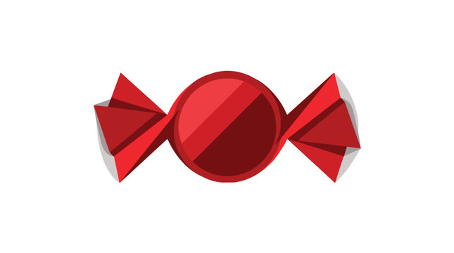 Bright red wrapped candy with shiny surface and twisted ends on a plain background for confectionery and treat visuals