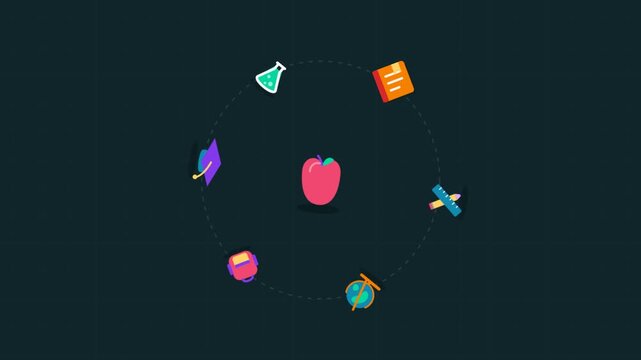 Colorful Floating Icons Drift Across Dark Background Video.